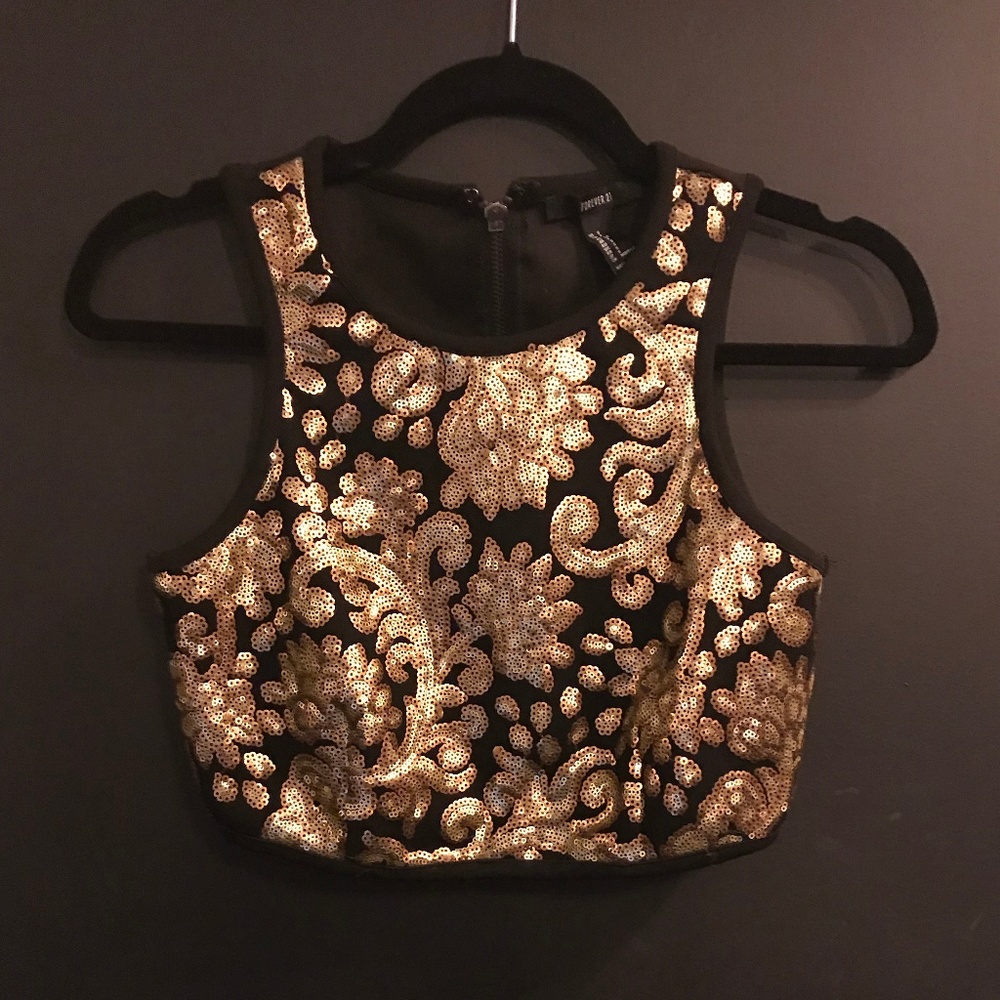 Forever 21 Gold Sequin Zip Crop Top